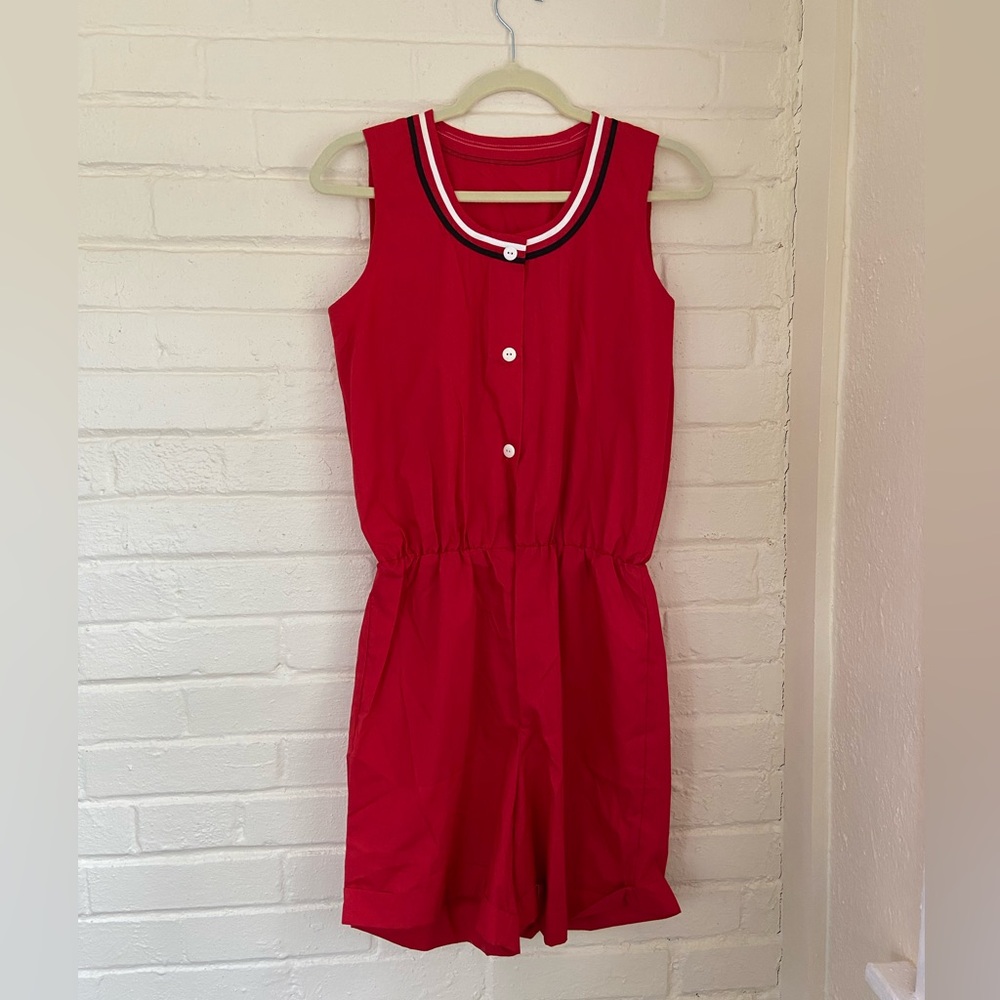 Vintage Red Romper With Stripe Detail